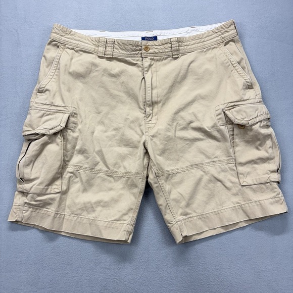 Polo Ralph Lauren Cargo Shorts Mens 46x11 Big Beige Cotton Cargo Pockets Utility - Picture 1 of 13